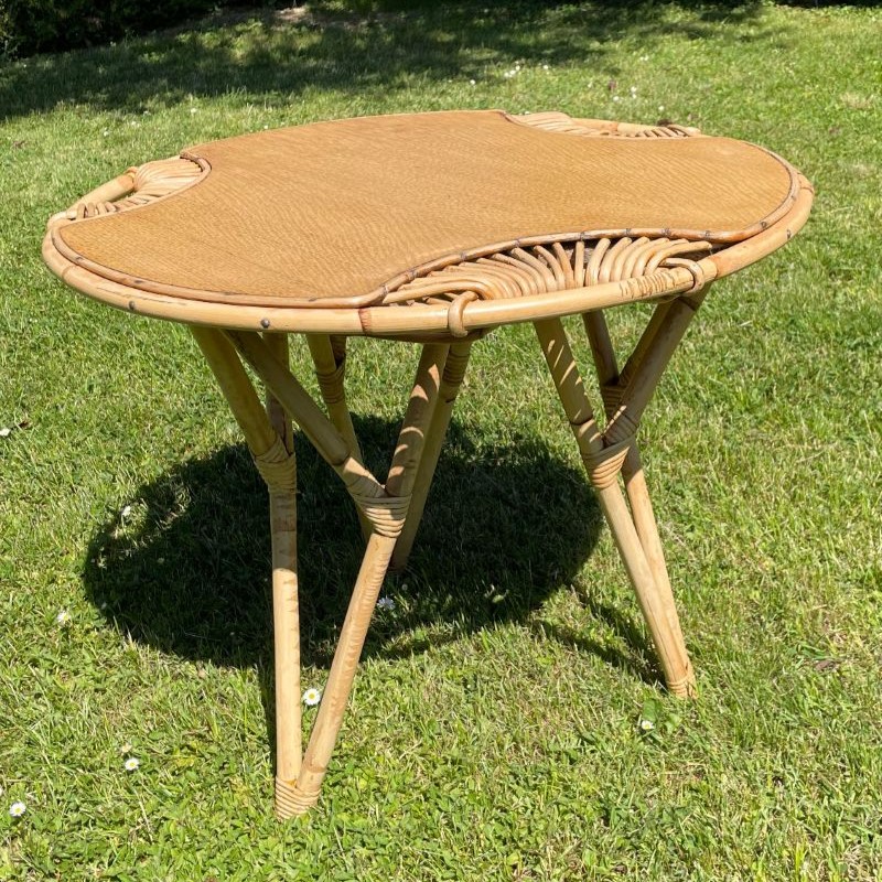 Table basse tripode bambou et rotin Janine Abraham